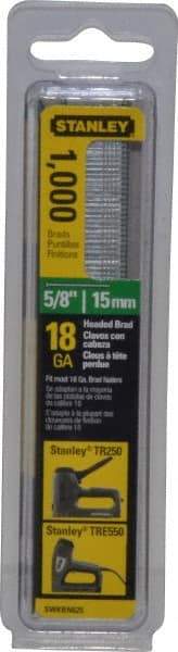 Stanley - 18 Gauge 0.04" Shank Diam 5/8" Long Brad Nails for Power Nailers - Steel, Galvanized Finish, Straight Stick Collation, Brad Head, Chisel Point - All Tool & Supply