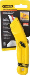 Stanley - Retractable Utility Knife - 2-1/2" Carbon Steel Blade, Yellow Cast Aluminum Handle, 3 Blades Included - All Tool & Supply