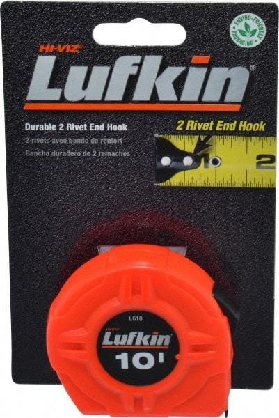 Lufkin - 10' x 1/2" Yellow Blade Tape Measure - 1/32 & 1/16" Graduation, A1 Graduation Style, High-Visibility Orange Case - All Tool & Supply