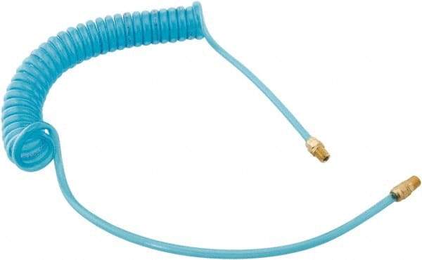 Parker - 21/64" ID, 3/8 Thread, 15' Long, Transparent Blue 95A Shore Durometer Polyurethane Coiled & Self Storing Hose - 150 Max psi, Male Rigid x Male Swivel - All Tool & Supply