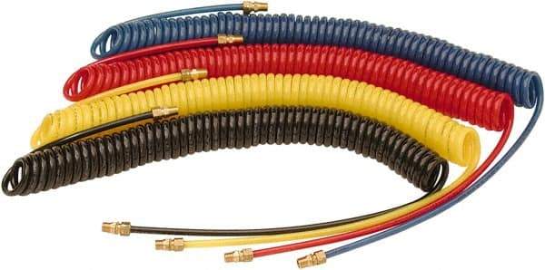 Parker - 1/4" ID, 3/8 Thread, 25' Long, Yellow 98 Durometer Polyurethane Coiled & Self Storing Hose - 180 Max psi, Male Rigid x Male Swivel - All Tool & Supply