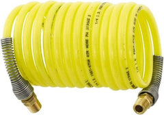 Parker - 3/16" ID, 1/4 Thread, 12' Long, Yellow Nylon Coiled & Self Storing Hose - 225 Max psi, Male Rigid x Male Swivel - All Tool & Supply