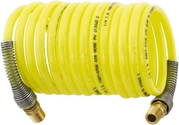 Parker - 3/16" ID, 1/4 Thread, 50' Long, Yellow Nylon Coiled & Self Storing Hose - 225 Max psi, Male Rigid x Male Swivel - All Tool & Supply