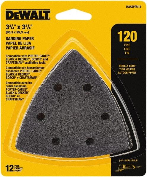 DeWALT - 120 Grit, Aluminum Oxide TriangleSanding Sheet - 3-1/2" Long x 3-3/4" Wide, Fine Grade, Weighted Cloth Backing - All Tool & Supply