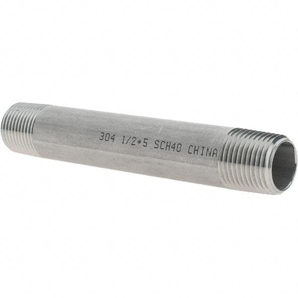 Value Collection - 1/2" Pipe x 5" Long, Grade 304/304L Stainless Steel Pipe Nipple - Welded & Threaded - All Tool & Supply