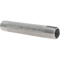 Value Collection - 1/2" Pipe x 5" Long, Grade 304/304L Stainless Steel Pipe Nipple - Welded & Threaded - All Tool & Supply