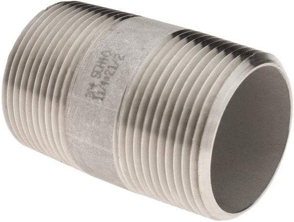 Value Collection - 1-1/4" Pipe x 2-1/2" Long, Grade 304/304L Stainless Steel Pipe Nipple - Welded & Threaded - All Tool & Supply