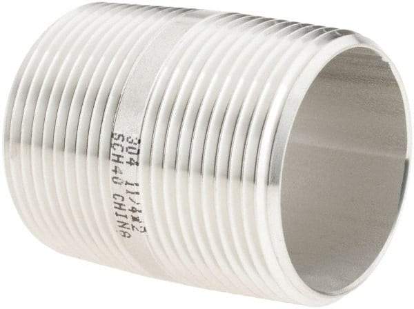 Value Collection - 1-1/4" Pipe x 2" Long, Grade 304/304L Stainless Steel Pipe Nipple - Welded & Threaded - All Tool & Supply