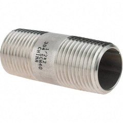 Value Collection - 1/2" Pipe x 2" Long, Grade 304/304L Stainless Steel Pipe Nipple - Welded & Threaded - All Tool & Supply