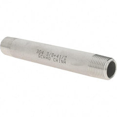 Value Collection - 3/8" Pipe x 4-1/2" Long, Grade 304/304L Stainless Steel Pipe Nipple - Welded & Threaded - All Tool & Supply