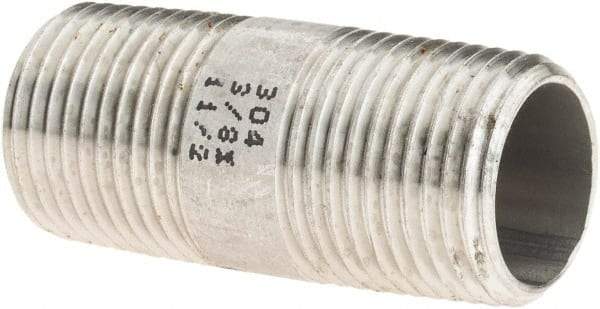 Value Collection - 3/8" Pipe x 1-1/2" Long, Grade 304/304L Stainless Steel Pipe Nipple - Welded & Threaded - All Tool & Supply