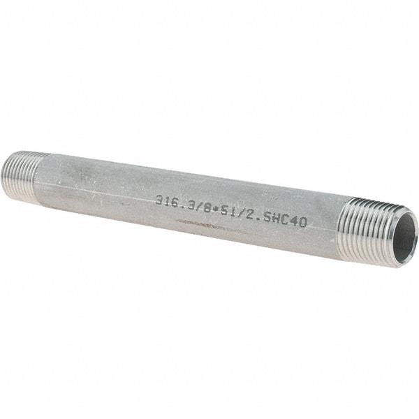 Value Collection - 3/8" Pipe x 5-1/2" Long, Grade 316/316L Stainless Steel Pipe Nipple - Welded & Threaded - All Tool & Supply