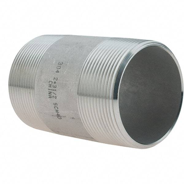 Value Collection - 2" Pipe x 3-1/2" Long, Grade 304/304L Stainless Steel Pipe Nipple - Welded & Threaded - All Tool & Supply