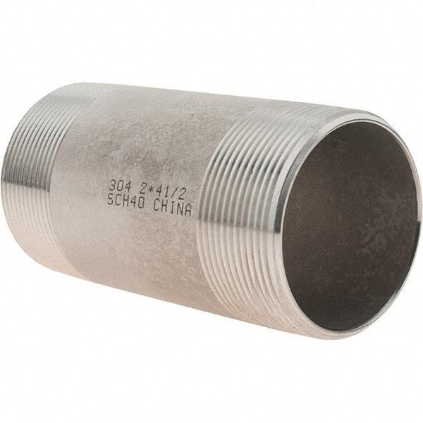 Value Collection - 2" Pipe x 4-1/2" Long, Grade 304/304L Stainless Steel Pipe Nipple - Welded & Threaded - All Tool & Supply