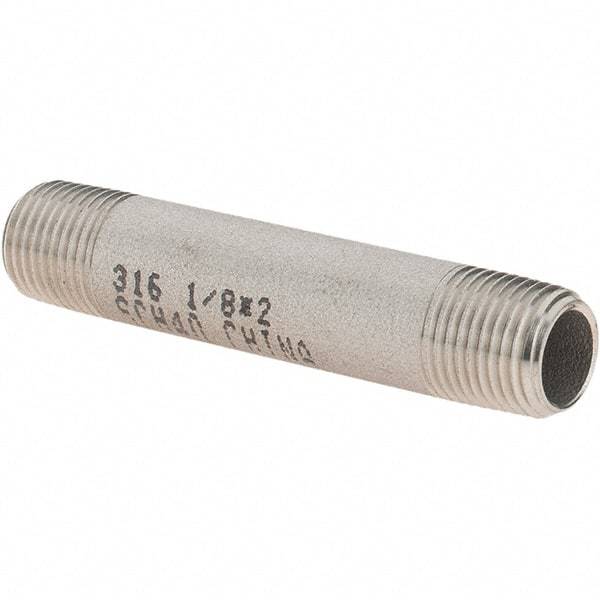 Value Collection - 1/8" Pipe x 2" Long, Grade 316/316L Stainless Steel Pipe Nipple - Welded & Threaded - All Tool & Supply