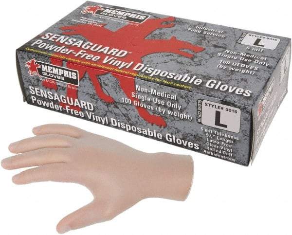 MCR Safety - Size M, 5 mil, Industrial Grade, Powder Free Vinyl Disposable Gloves - 9-1/2" Long, Clear, Smooth Rolled Cuffs, FDA Approved - All Tool & Supply