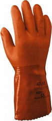 SHOWA - Size M (8), 12" Long, 18 mil Thick, Supported, PVC Chemical Resistant Gloves - Rough Finish, Knit Lined, Gauntlet Cuff, ANSI Abrasion Level 4, ANSI Cut Level 1, ANSI Puncture Level 1, Orange - All Tool & Supply