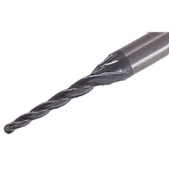 Iscar - 0.5° Taper Angle per Side, 1.5mm Small End Diam, 8mm LOC, Solid Carbide 4 Flute Tapered Ball End Mill - TiAlN Finish, 45mm OAL, 4mm Shank Diam, Spiral Flute, 25° Helix - All Tool & Supply