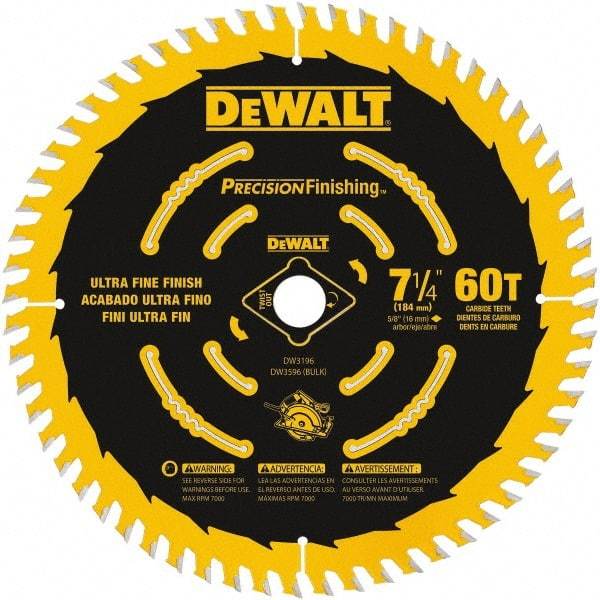 DeWALT - 7-1/4" Diam, 5/8" Arbor Hole Diam, 60 Tooth Wet & Dry Cut Saw Blade - Carbide-Tipped, Diamond Arbor - All Tool & Supply