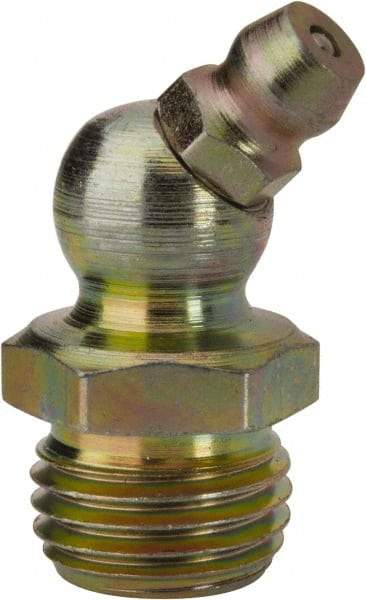 PRO-LUBE - 45° Head Angle, 1/4-18 NPT Steel Standard Grease Fitting - 9/16" Hex, 29.74mm Overall Height, 9.27mm Shank Length, Zinc Plated Finish - All Tool & Supply