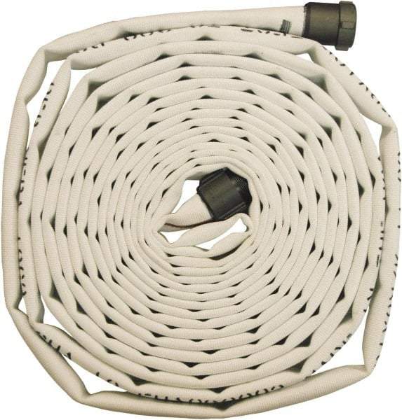 Dixon Valve & Coupling - 2-1/2" ID, 225 Working psi, White Polyester/Rubber Fire Hose, Single Jacket - Male x Female NST (NH) Ends, 50' Long, 675 Burst psi - All Tool & Supply