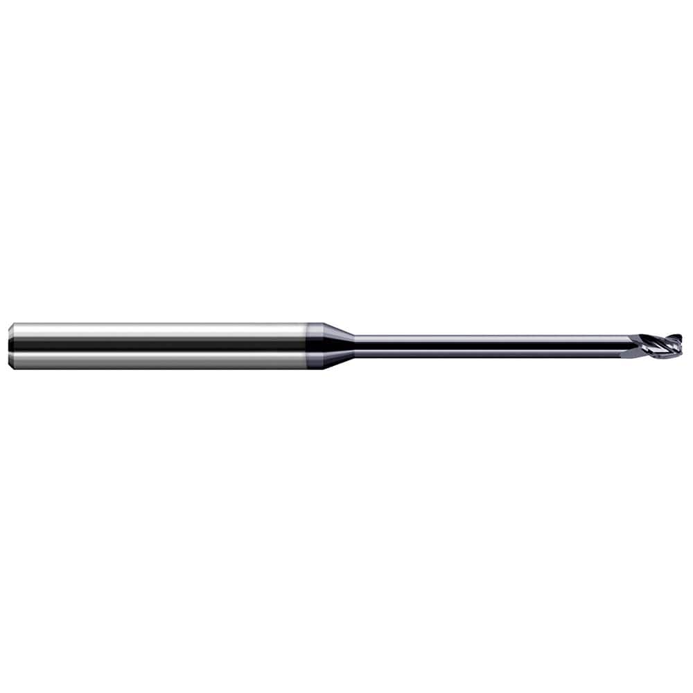 Corner Radius End Mill: 0.062″ Dia, 3/32″ LOC, 1/64″ Radius, 3 Flutes, Solid Carbide 2-1/2″ OAL, 1/8″ Shank Dia, 30 ° Helix, AlTiN Coated, Corner Radius End