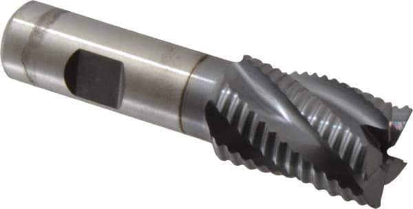 Niagara Cutter - 1" Diam, Coarse Pitch, 1-1/2" LOC, 5 Flute Cobalt Roughing Square End Mill - TiCN Finish, 3-3/4" OAL, 3/4" Shank Diam, Single End, 30° Helix - All Tool & Supply