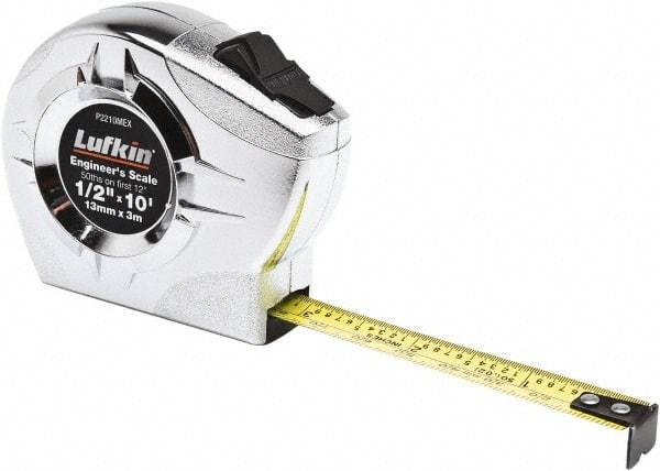 Lufkin - 10' x 1/2" Yellow Blade Tape Measure - 1/10 & 1/50" Graduation, A36 Graduation Style - All Tool & Supply