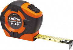 Lufkin - 25' x 1" Yellow Blade Tape Measure - 1/16" & 1/10 & 1/100' Graduation, A4 Graduation Style, High-Visibility Orange Case - All Tool & Supply