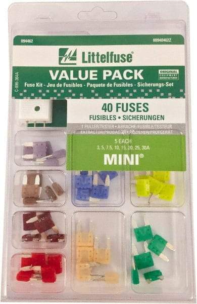 Littelfuse - Fuse Service Kits Compatible Fuse Class: ATO Includes: 5 each of 3, 5, 7.5, 10, 15, 20, 25, 30 amp mini fuses and one tester/puller - All Tool & Supply