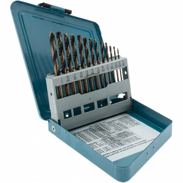 Import - 1/16 to 1/4", 135° Point, Oxide/Gold Finish, High Speed Steel Jobber Length Drill Bit Set - All Tool & Supply