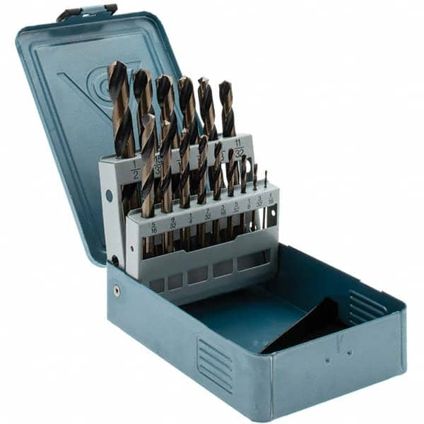 Import - 1/16 to 1/2", 135° Point, Oxide/Gold Finish, High Speed Steel Jobber Length Drill Bit Set - All Tool & Supply