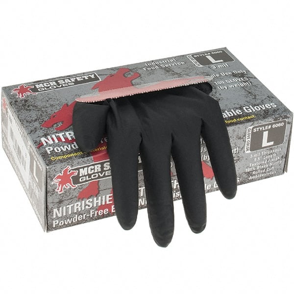 MCR Safety - Pack of (100) Size L, 3 mil, Powder Free Nitrile Disposable Gloves - All Tool & Supply