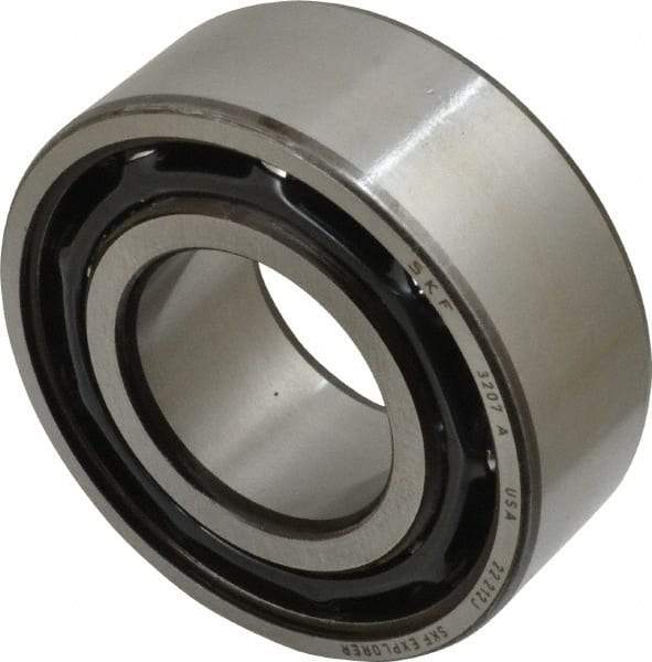 SKF - 35mm Bore Diam, 72mm OD, Open Angular Contact Radial Ball Bearing - 27mm Wide, 2 Rows, Round Bore, 27,500 Lb Static Capacity, 37,700 Lb Dynamic Capacity - All Tool & Supply