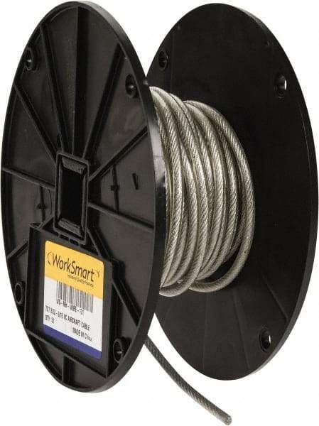 Value Collection - 3/16" x 3/32" Diam, Aircraft Cable - 920 Lb Breaking Strength, 7 x 7 Strand Core, Vinyl Coating - All Tool & Supply