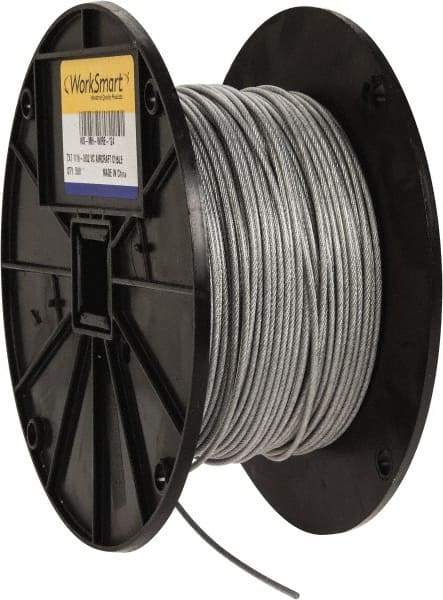 Value Collection - 3/32" x 1/16" Diam, Aircraft Cable - 480 Lb Breaking Strength, 7 x 7 Strand Core, Vinyl Coating - All Tool & Supply