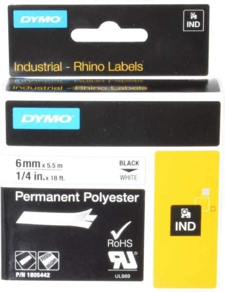 Dymo - 1/4" Wide x 216" Long, White Polyester Label Printer Cartridge - For RHINO 1000, 3000, 4200, 5000, 5200,6000, 6500 - All Tool & Supply