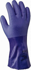 SHOWA - Size 2XL (11), 12" Long, Supported, PVC Chemical Resistant Gloves - Smooth Finish, Cotton Lined, Gauntlet Cuff, Blue - All Tool & Supply