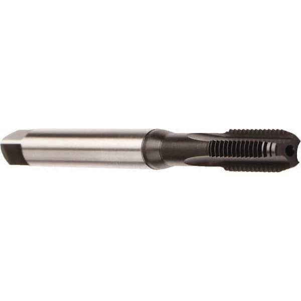 Emuge - M8x1.25 Metric Coarse 6HX 3 Flute Bright Finish Solid Carbide Straight Flute Machine Tap - Modified Bottoming, Right Hand Thread, 90mm OAL, 14mm Thread Length, Oversize, Through Coolant - Exact Industrial Supply