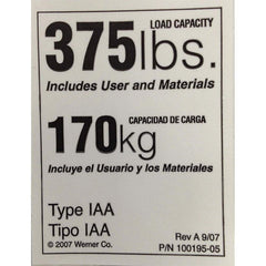 Werner - Ladder Accessories; Type: Duty Rating Label Replacement ; For Use With: Type IAA Ladders Except Twin Stepladders ; Material: Paper - Exact Industrial Supply