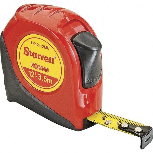 Starrett - 12' x 1/2" Yellow Blade Tape Measure - 1/16" & 1mm Graduation, S9 Graduation Style, Red Case - All Tool & Supply