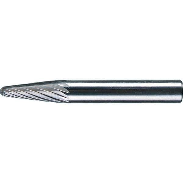 PFERD - 1/4" Cut Diam, 1/4" Shank Diam, 14° Taper Head Single Cut Burr - Tungsten Carbide, 5/8" LOC, 1-15/16" OAL - All Tool & Supply