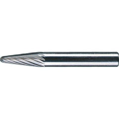 PFERD - 1/4" Cut Diam, 1/4" Shank Diam, 14° Taper Head Single Cut Burr - Tungsten Carbide, 5/8" LOC, 1-15/16" OAL - All Tool & Supply