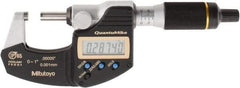 Mitutoyo - 0 to 1 Inch Range, 0.0001 Inch Resolution, Rapid Measurement, IP65 Electronic Outside Micrometer - 0.0001 Inch Accuracy, Ratchet Stop Thimble, Carbide Face, SR44 Battery, Plastic Case, Includes NIST Traceable Certification of Inspection - All Tool & Supply