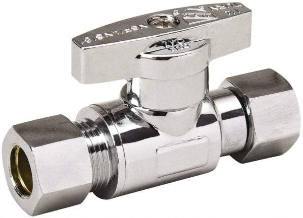 Value Collection - Female Compression 3/8 Inlet, 125 Max psi, Chrome Finish, Brass Water Supply Stop Valve - 3/8 Compression Outlet, Straight, Chrome Handle, For Use with Any Water Supply Shut Off Application - All Tool & Supply