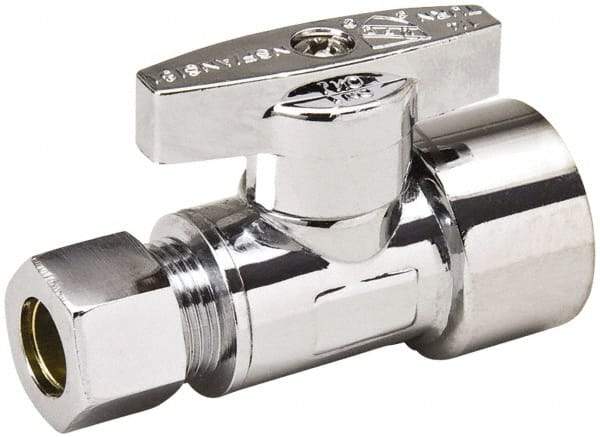 Value Collection - FIP 1/2 Inlet, 125 Max psi, Chrome Finish, Brass Water Supply Stop Valve - 3/8 Compression Outlet, Straight, Chrome Handle, For Use with Any Water Supply Shut Off Application - All Tool & Supply