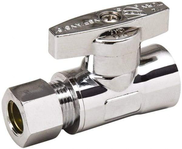 Value Collection - FIP 3/8 Inlet, 125 Max psi, Chrome Finish, Brass Water Supply Stop Valve - 3/8 Compression Outlet, Straight, Chrome Handle, For Use with Any Water Supply Shut Off Application - All Tool & Supply