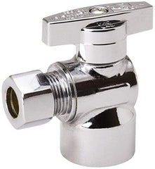 Value Collection - FIP 1/2 Inlet, 125 Max psi, Chrome Finish, Brass Water Supply Stop Valve - 3/8 Compression Outlet, Angle, Chrome Handle, For Use with Any Water Supply Shut Off Application - All Tool & Supply