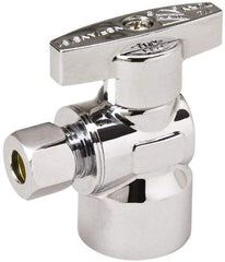 Value Collection - FIP 1/2 Inlet, 125 Max psi, Chrome Finish, Brass Water Supply Stop Valve - 1/4 Compression Outlet, Angle, Chrome Handle, For Use with Any Water Supply Shut Off Application - All Tool & Supply