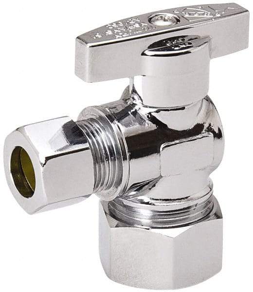 Value Collection - Compression 5/8 Inlet, 125 Max psi, Chrome Finish, Brass Water Supply Stop Valve - 3/8 Compression Outlet, Angle, Chrome Handle, For Use with Any Water Supply Shut Off Application - All Tool & Supply